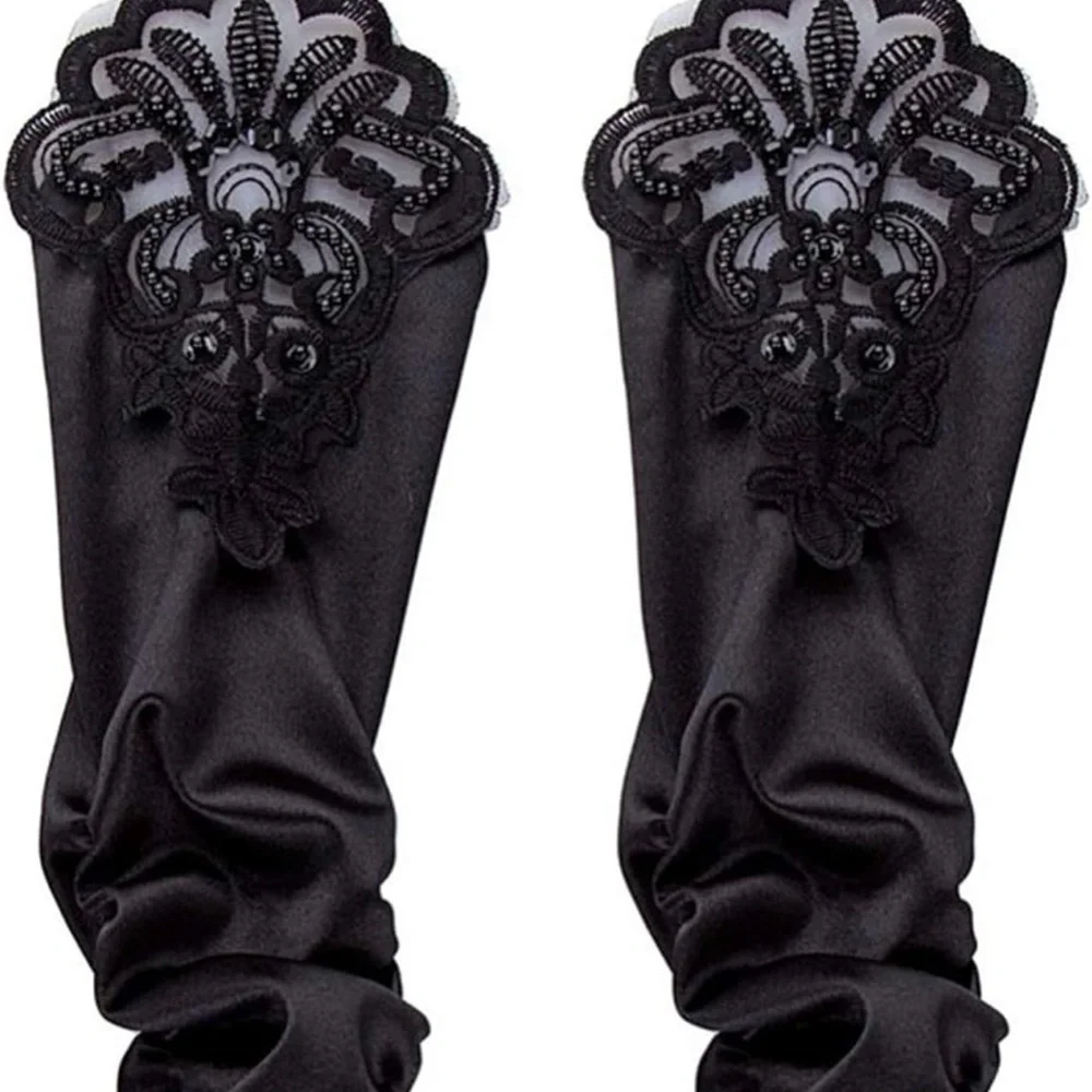 one finger beaded gloves 1920s Black Long Opera Gloves with Finger Loops Stretch